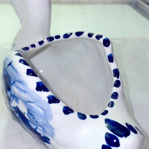 Hand Painted Delft Holland Vintage Swan Planter Delft Blue Windmill Signed EUC - Picture 5 of 10